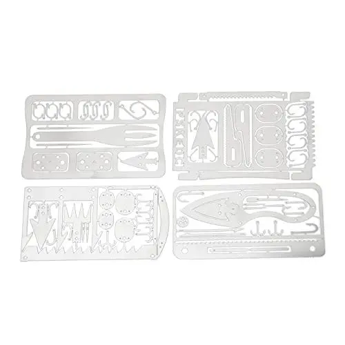 Produktbild: mumisuto Survival Multitool Karte, Multitool Card, Angelkarte, 4 Stück Multifunktions-Edelstahl-Überlebenskarte mit verschiedenen Notfallwerkzeugen zum Outdoor Hunting Fishing Wanderausrüstung