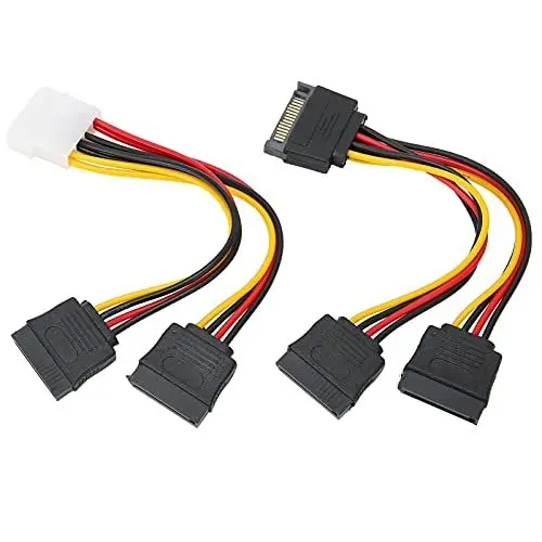 Produktbild: ciciglow SATA Strom Verlängerungskabel, 2 Stück Festplattenstromkabel 4Pin IDE 15Pin SATA Stecker auf 2 Buchse Verteiler Adapterkabel, HDD Datenkabel