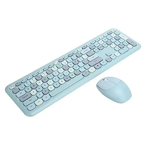 Produktbild: ciciglow Kabellose Tastatur und Maus-Kombination, Bunte Schreibmaschinentastatur mit Runder Taste und Nummernblock, 2,4 G USB Kawaii-Tastatur, Kompatibel mit Windows/Laptop/Computer(Blau)