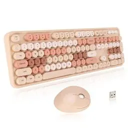 Produktbild: Kabellose Tastatur und Maus, 2,4-GHz-104-Tasten-Retro-Tastatur und -Maus mit 2-in-1-Empfänger, Retro-Vintage-Schreibmaschinen-Design für Heimbüro-Spiele