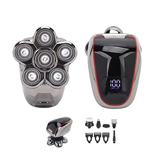 Produktbild: ciciglow Rasierer Herren, Multifunktionsrasierer mit 6 Scherköpfen, Nasenhaarschneider, vollständig wasserdichtes IPX7-Rasierset mit LED-Anzeige und Massagekopf, waschbar