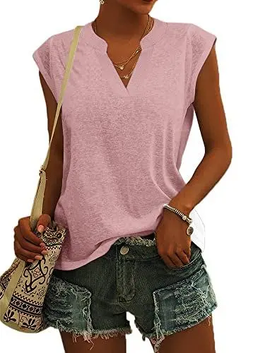 Produktbild: Cicy Bell Bluse Damen Elegant Ärmellose T-Shirt V Ausschnitt Cap Tops Shirt T-Shirts für Damen Sommer Hemden Oberteile Rosa M