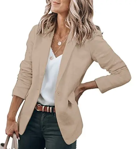 Produktbild: Cicy Bell Damen Langarm Casual Blazer Arbeit Büro Knopf Open Front Jacke Anzug Khaki L
