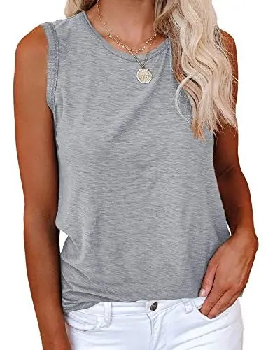 Produktbild: Cicy Bell Damen Ärmellose Tanktops Rundhalsausschnitt Casual Oberteile Einfarbig Sommer Baumwolle T-Shirts Grau L