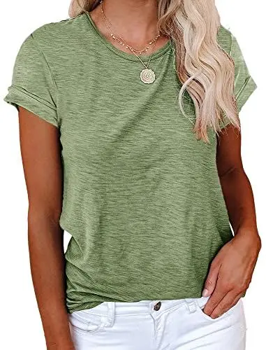 Produktbild: Cicy Bell T-Shirt Für Damen Sommer Kurzarm Oberteile Rundhals Casual Basic Shirts Tops Armeegrün L