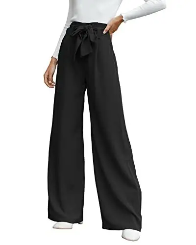 Produktbild: Cicy Bell Damen Weite Bein, Stoffhose Damen Hohe Taille Palazzo Hose, Leicht, Lockere Freizeithosen, Hose Krawatte Knoten Taschen-Elegant Casual Weite Hose,Hosen-Schwarz, L