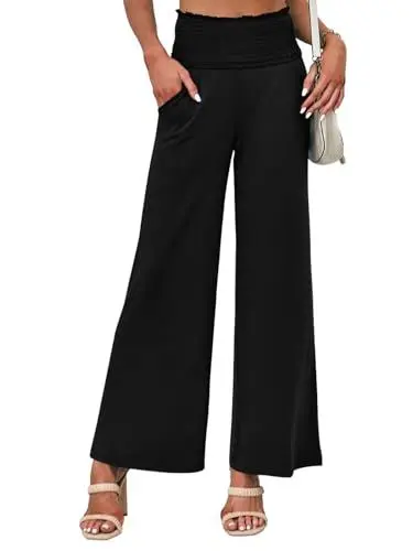 Produktbild: Cicy Bell Stoffhose Damen Sommer Elegant Palazzo Hose High Waist Flowy Weites Musselin Lockere Sommerhose Mit Tasche(Schwarz,M)