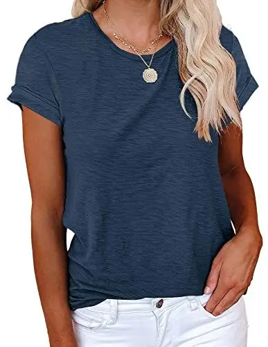Produktbild: Cicy Bell T-Shirt Für Damen Sommer Kurzarm Oberteile Rundhals Casual Basic Shirts Tops Marine M