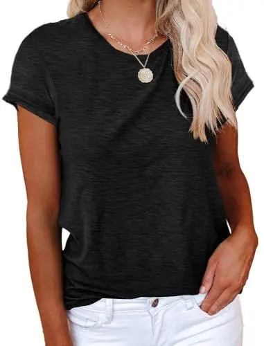 Produktbild: Cicy Bell T-Shirt Für Damen Sommer Kurzarm Oberteile Rundhals Casual Basic Shirts Tops Schwarz XL