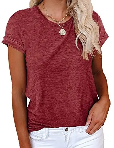 Produktbild: Cicy Bell Damen T-Shirt Elegant Sommer Basic t-Shirts Casual Rundhals Klamotten Tops Weinrot XXL