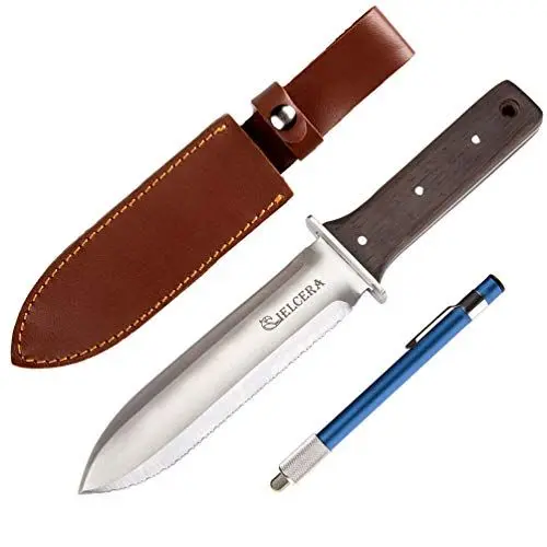 Produktbild: CIELCERA Hori Hori Garden Messer (Right Serrated Blade) mit schärfen Stab, Ideal - Graben im Garten - und Landschaftsbau Jäten Instrument