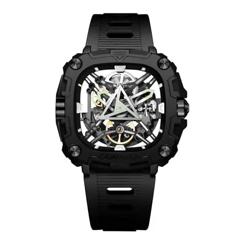 Produktbild: CIGA Design Automatische mechanische Uhr – X-Serie Eye of Horus Armbanduhr für Herren, Skelett-Stil, Biokeramikgehäuse mit Silikonbändern (schwarz), Schwarz, Modern