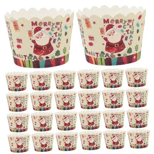 Produktbild: Ciieeo 100St Muffinförmchen zu Weihnachten Hut Cupcake Liner Bonbonbecher aus Papier weihnachtsbacken zubehör weihnachts pappbecher Packpapier Papierbecher Kuchenverpackungsbecher klein