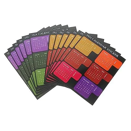 Produktbild: Ciieeo 12 Blatt 2024 Register Bunte Haftnotizen Tabs Für Notizbücher Notizbücher Kalender Kalenderetiketten Selbstklebende Seitenmarkierungen Kalenderaufkleber
