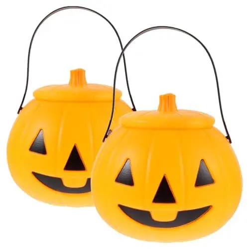 Produktbild: Ciieeo 18 cm Tragbare Halloween-Kürbiseimer 2 Stück Kürbis-Süßigkeitseimerhalter Süßes Oder Saures-Kürbiseimer Für Halloween-Partygeschenke