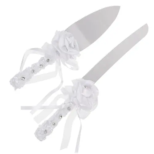 Produktbild: Ciieeo 1 Satz Hochzeitstortenmesser Gezackter Kuchen Kuchenschneider Spachtel Pasta Brot Server Kuchenschneider Aus Edelstahl Messer Und Weiß Spitze Westlicher Stil