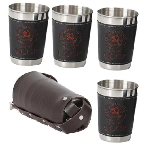 Produktbild: Ciieeo 1 Satz Weinglas Pint-becher Becher Aus Metall Andenken Schnapsglas Cocktailgläser Whisky-becher Camping Weingläser Whisky Schnapsglas Kelchbecher Tasse Rostfreier Stahl Leder