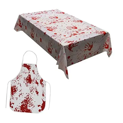 Produktbild: Ciieeo 1satz Blutige Tischdecke Und Schürze Für Halloween Tischdecke Mit Und Schürze Für Gruselige Partys Wiederverwendbar Und Vielseitig Dekorativ