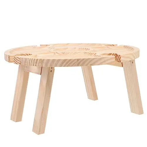 Produktbild: Ciieeo Tragbarer Runder Tisch Aufbewahrung Holz Snacks Schreibtisch Weinglastisch Für Zuhause Einfache Montage