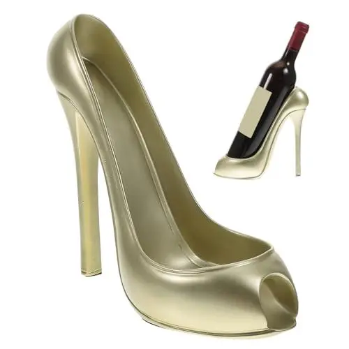 Produktbild: Ciieeo 1stk Weinregal Wein Kühlschrank Weinhalterständer Regal Zur Aufbewahrung Von Weinflaschen Ferse Weinflaschenhalter High Heel Schuhmodellierung Flaschenhalter Schuhregal Harz Golden