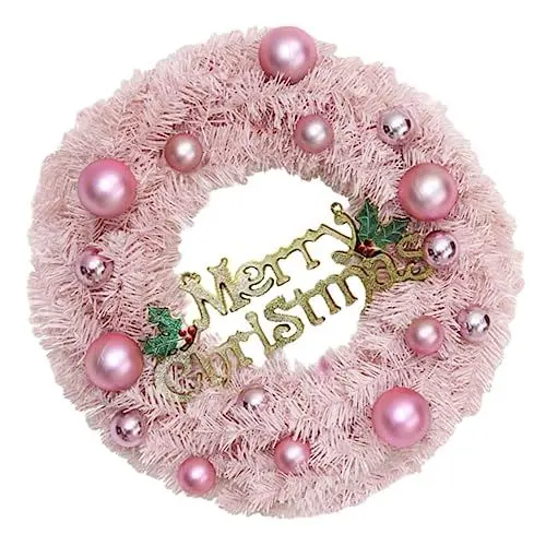 Produktbild: Ciieeo 2 STK Rosa Weihnachtskranz Vorbeleuchteter Weihnachtskranz Hängend Kränze Vor Der Haustür Draussen Weihnachtskränze Im Freien Wand Plüsch PVC Frohe Weihnachten Led