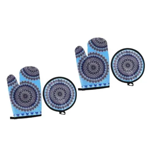 Produktbild: Ciieeo 2sätze Ofenhandschuhe Und Isolierte Topfuntersetzer Set Hitzebeständige Back Und Grillhandschuhe Mikrowellen-Schutz Stilvolles Design Für Backliebhaber Teiliges Set
