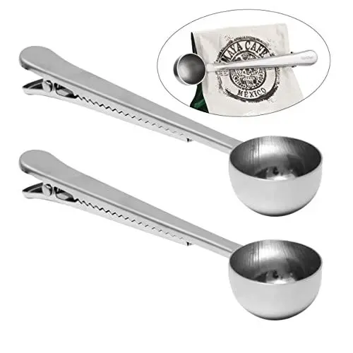 Produktbild: Ciieeo 2 Stück Messlöffel Edelstahllöffel Mit Verschlussclip Für Genaue Kaffee-/teemessung