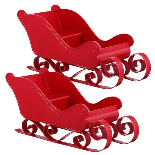 Produktbild: Ciieeo 2 STK Weihnachtsschlitten Weihnachtsbaum-Schlitten-dekor Weihnachtsfeier Liefert Schneemannschlitten Santa Briefkasten Schlitten-Desktop-Ornament Schlittenverzierung Rot Plastik