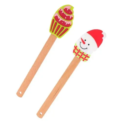 Produktbild: Ciieeo 2 Stück Spachtel Pastenspatel Weihnachtsbackzubehör Backschaber Kuchendekorationsspatel Kuchenmischspatel Lipgloss Spatel Make Up Flaschenspatel