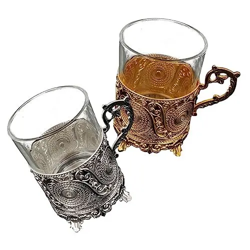 Produktbild: Ciieeo 2 Teiliges Europäisches Weinglas Set Aus Geschnitztem Metallglas Tassen Für Heiße Schokolade Glühweingläser Elegante Tasse Schöne Tasse Klare Kaffeetasse Whiskey Gläser