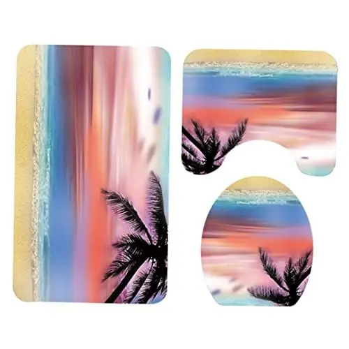 Produktbild: Ciieeo 3stücke Teiliges Badteppich-Set Mit Strandmotiv rutschfest Und Passend Für Toilettensitzabdeckung Für Badezimmer Und Hotel