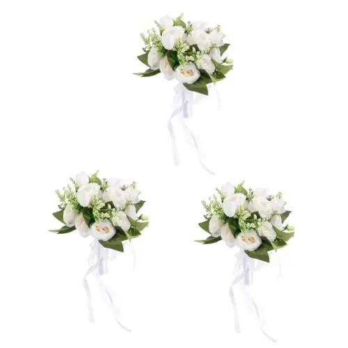 Produktbild: Ciieeo 3 Stück Brautstrauß Brautjungfernsträuße Für Die Hochzeit Braut Hochzeitsstrauß Hochzeitsblumensträuße Rosenstrauß Rosen Frische Blumen Hochzeit Brautsträuße Weiß Künstlich