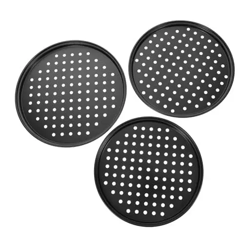 Produktbild: 3 Teiliges Set Pizzapfannen Set Pizzablech Für Ofen Backform Küche Pizzapfanne Pizzaplatte Pizzapfanne Mit Löchern Rundes Backblech Metall Backblech Runde Kuchenform Ciieeo