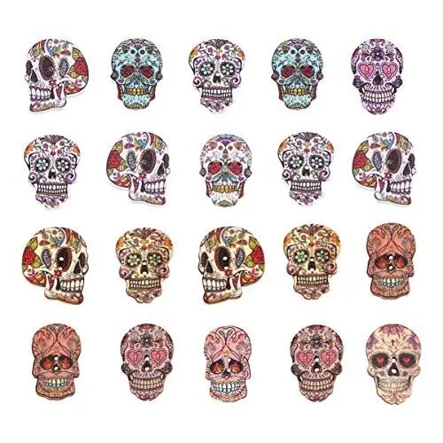 Produktbild: Ciieeo 48Pcs Schädel Neuheit Knöpfe Halloween Holzknöpfe Schädel Geformtes Holzknopf Holzschädel Knopf DIY Lackierte Knöpfe für Kleidung