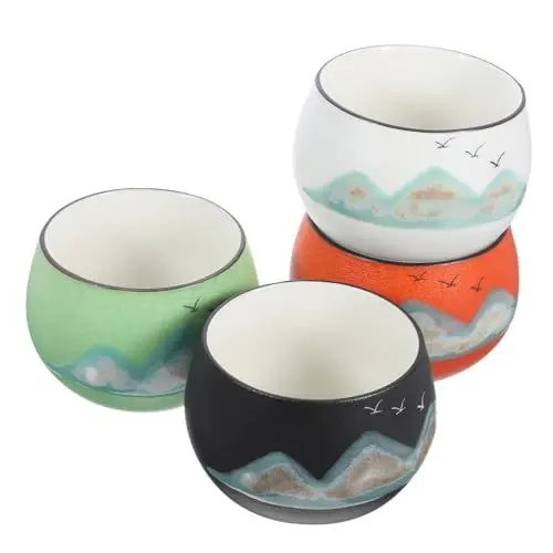 Produktbild: Ciieeo 4-teiliges Keramik-teetassen-set Chinesische Tee-probiertasse Handbemaltes Porzellan Teetasse Teestube-geschirr Geschenkset Für Kollegen Und Familie