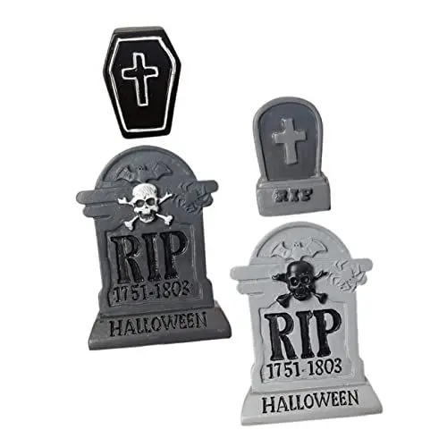 Produktbild: Ciieeo 4 Stück Mini Grabstein Ornamente Grabsteine Halloween Dekoration Friedhofsdekoration Streich Requisite Party Grabstein Modell Halloween Grabstein Dekoration Harz Grabstein
