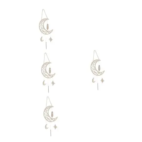 Produktbild: Ciieeo 4 Stück Mond-anhänger Eid-Schild Aus Holz Ramadan-holzornamente Eid Mubarak Hängendes Schild Eid Holztischschild DIY Eid Dekorationen Ramadan-wohndekoration Beige Hölzern