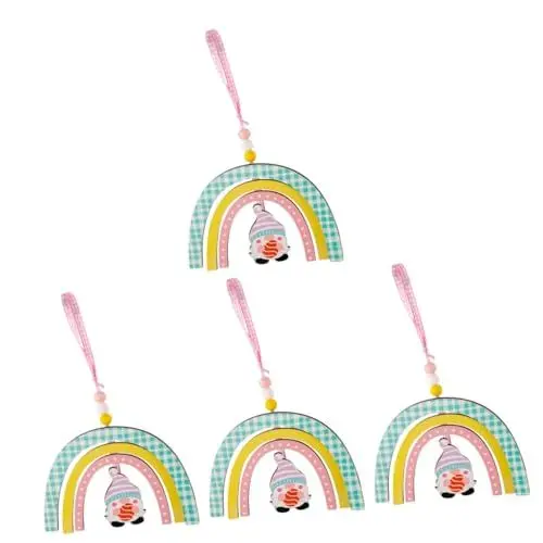 Produktbild: Ciieeo 4 Stück Ostern-Regenbogen-hängen Heimzubehör Ostern-regenbogenverzierungen Heimdekorationen Handdekor Osterbaum Anhänger Osterparty Osterei-verzierung Osterdeko Klassisch Holz Korb
