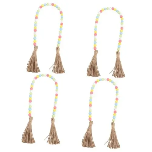 Produktbild: Ciieeo 4 Stück Ostern Quaste Perlen Pom-pom-girlanden Rustikale Perlengirlande Weihnachtslametta Dekorationen Bauernhaus Hängende Girlande Weihnachtsgirlande Gold Quastengirlande Holz