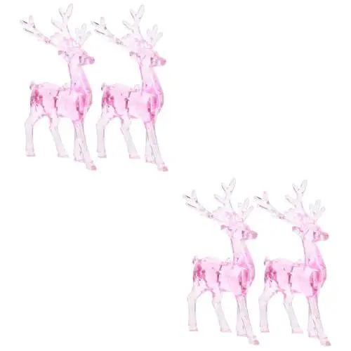 Produktbild: Ciieeo 4 Stück winterdeko christbaumanhänger Transparente Weihnachtsornamente weihachtsdeko falsches Rentier Weihnachts-Rentier-Statue Weihnachtsschmuck aus Acryl Elch- Rosa