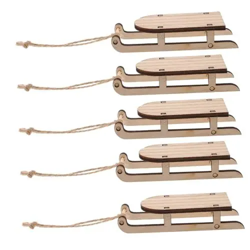 Produktbild: Ciieeo 5stücke Miniatur Holz Schlitten Weihnachtsschmuck Hängend Deko Für Tisch Party Für Freunde Mit Filigranem Design Für Verschiedene Anlässe