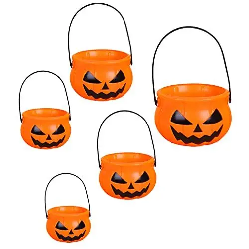 Produktbild: Ciieeo 5 Stück Kürbis-Eimer Kürbis-Kunststoff-Leckerei-Eimer Für Süße Leckereien Halloween-Süßigkeitseimer Halloween-Süßigkeitshalter (Orange)