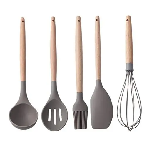 Produktbild: Ciieeo 5 Teiliges Küchenutensilien Set Mit Holzgriffen Hitzebeständig Antihaft Kratzfest Kochutensilien Für Sicheres Kochen Und Einfache Reinigung Küchenhelfer Für Alle