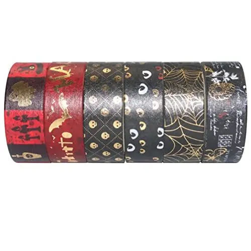 Produktbild: Ciieeo 6 Pcs Halloween Washi Tape Set Schwarz- Gold- Fledermaus- Schädel- Schädel- Spinnen- Webpapier- Klebeband Halloween Craft Wicking Tape Diary Aufkleber für Scrapbook Planer