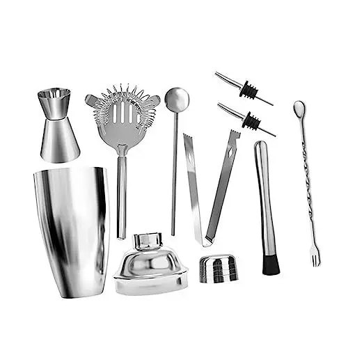 Produktbild: Ciieeo 9 Teiliges Bar Cocktail Shaker Barkeeper Werkzeug Set Cocktail Werkzeuge Mixology Barkeeper Set Heimbar Zubehör Cocktail Zubereitungsset Wein Shaker Kleine Bratpfanne Mit