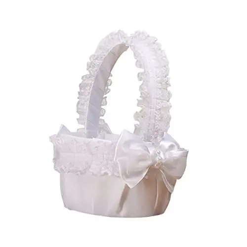 Produktbild: Ciieeo Hochzeitskörbe Brautkorb Mit Spitzenschleife Kleiner Blumenkorbgriff Ideal Für Brautpartys
