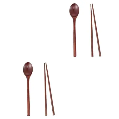 Produktbild: Ciieeo 2 Sets Essstäbchen-löffel-set Aus Holz Geschirr Im Japanischen Stil Essstäbchen-löffel-set Aus Naturholz Für Zuhause Restaurant Hotel Reisen Camping Wandern
