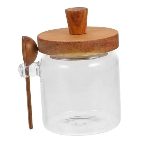 Produktbild: Ciieeo Honigglasbehälter mit Holzdeckel und Löffel Eleganter Honigtopf für Zuhause Funktionale Lagerung Einzigartiges Design für Ansprechende Küchendekoration