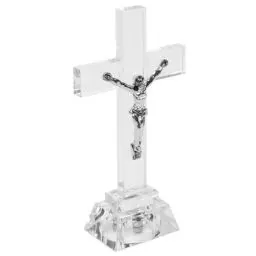 Produktbild: Ciieeo Kristall-Kreuz-Dekoration Jesus-Kruzifix-Statue Betende Religiöse Figur Handgefertigtes Glas Heiliges Kreuz Jesus-Ornament Katholisches Display Harz Tischdekoration Für Zuhause