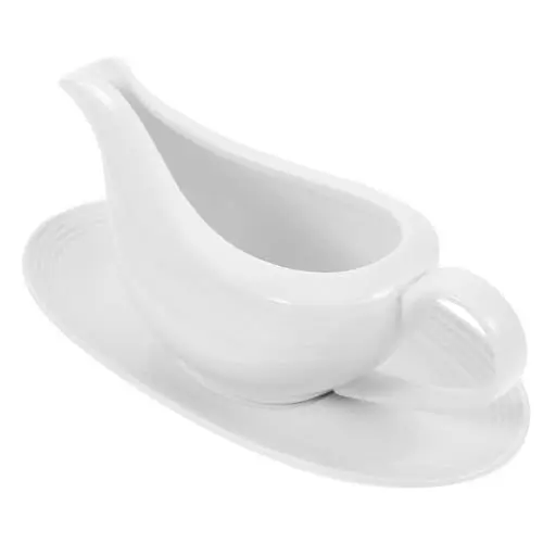 Produktbild: Ciieeo Sauciere Mit Untertasse Aus Eichenholz Keramik-sauciere Mit Sahnekännchenhalter Elegant Für Abendessen Partys Und Familientreffen